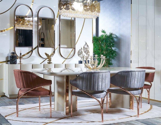 Mesa de lujo Mesa de comedor Mesa de comedor moderna de acero inoxidable dorado