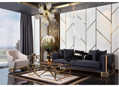 Juego de sofás de lujo con sofá y sillón de 3+1 plazas, mesa de centro y mesa auxiliar, conjunto de 4 piezas.