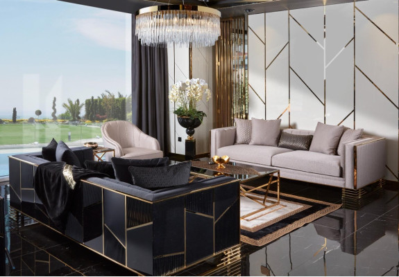 Juego de sofás de lujo con sofá y sillón de 3+1 plazas, mesa de centro y mesa auxiliar, conjunto de 4 piezas.