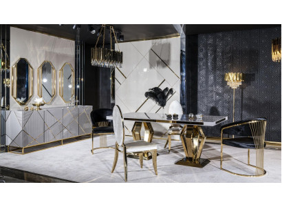 Mesa de comedor Set 4xSillas Aparador Espejo 7 piezas Juego de mesa de comedor Mesa