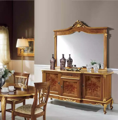 Mueble auxiliar Conjunto de muebles italianos de 2 piezas. Aparador de madera maciza con espejo.