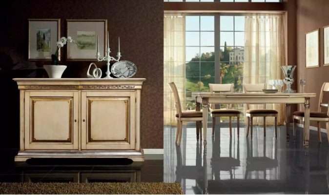 Mesa de comedor de estilo italiano 4 sillas Mesa de madera Conjunto de comedor Diseño de 5 piezas