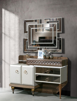 Muebles de dormitorio, diseño de tocador con espejo, aparador de madera, consola.