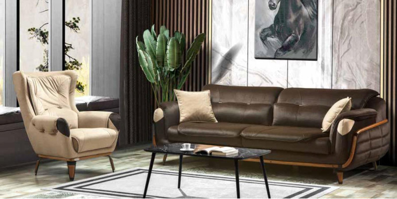 Sofá de 3 plazas diseño sillón tapizado asiento diseño clásico sala de estar.
