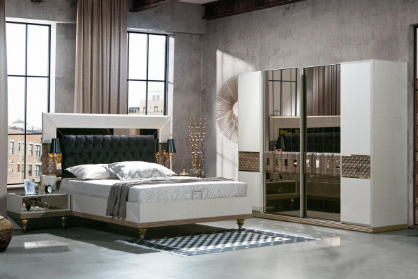Armario de madera para dormitorio. Muebles de diseño en color gris de Italia.