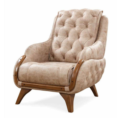 Sillón Asiento Diseño Clásico Sala de Estar Tapizado Individual Cuero Estilo