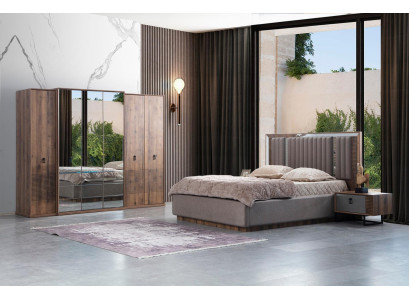 Conjunto de dormitorio gris-marrón para mundos de vida modernos.
