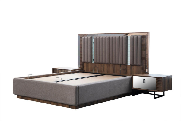 Conjunto de dormitorio gris-marrón para mundos de vida modernos.