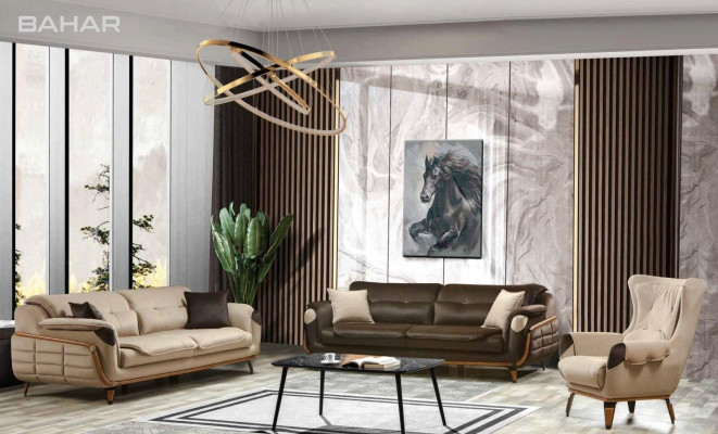 Sillón de asiento clásico para sala de estar de televisión de una plaza en tela beige.