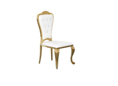 Estilo moderno, elegante silla blanca con asiento acolchado de diseño de metal y textil.