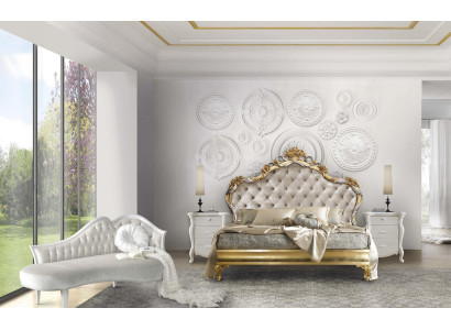 Dormitorio de lujo de 4 piezas. Cama + 2 mesitas de noche + chaise longue diseño sofá