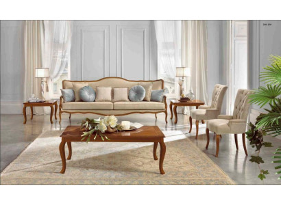 Juego de sofá de 6 piezas. Muebles clásicos: sofá, sillón, mesa auxiliar, mesa de café de madera.