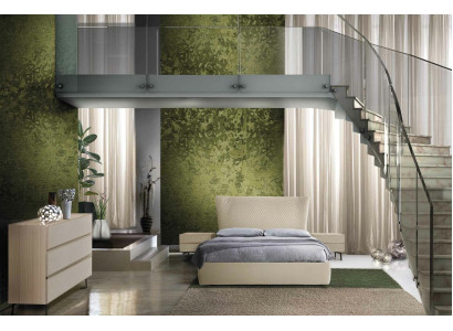 Juego de dormitorio de lujo de 4 piezas. Cama + 2 mesitas de noche + cómoda. Camas de diseño moderno.