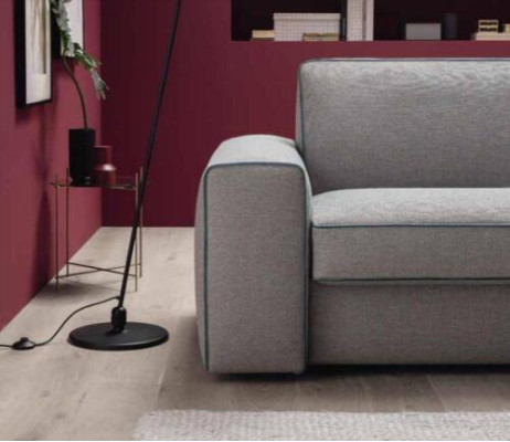 Sofá de diseño de tres plazas, patrón de tapicería, sofá moderno de tres plazas, muebles de sala, asiento gris.