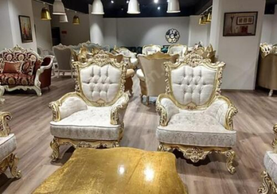 Juego de sofás dorado de 5 piezas con mesa de centro Chesterfield Barroco
