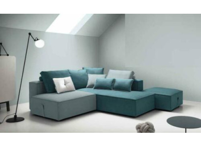 Sofá de diseñador con esquina de sofá acolchado con taburete, juego de forma L para el salón moderno de Alfitalia.