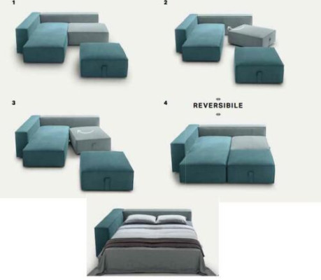 Sofá de diseñador con esquina de sofá acolchado con taburete, juego de forma L para el salón moderno de Alfitalia.