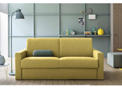 Sofá de diseñador de dos plazas, sofá biplaza amarillo de tela, sofá cama, muebles italianos.