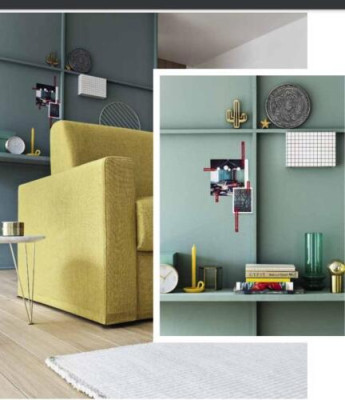 Sofá de diseñador de dos plazas, sofá biplaza amarillo de tela, sofá cama, muebles italianos.