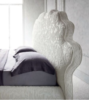 Muebles de diseño de lujo italiano para dormitorio cama doble de 160x200 cm de madera y textil.