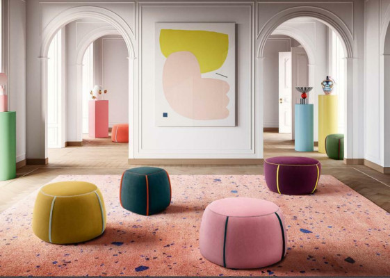 Diseño ovalado taburete puff otomano asiento textil acolchado puf