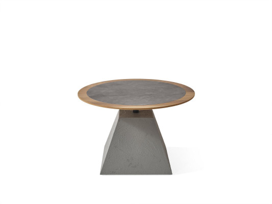 Mesa de centro de madera redonda de diseño plateado para salón.