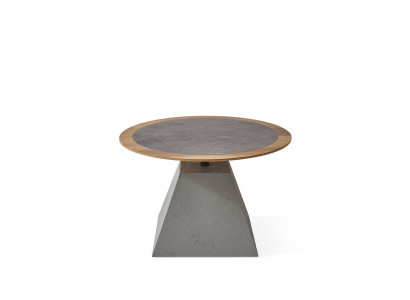 Mesa de centro de madera redonda de diseño plateado para salón.