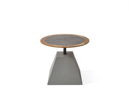 Mesa de centro de madera redonda de diseño plateado para salón.