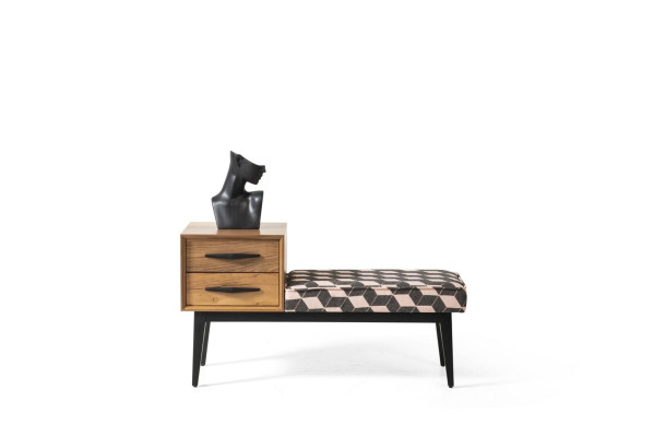 Asiento Banco Acolchado Taburete Banco Textil Marrón Madera Estilo Lujo Diseñador Nuevo