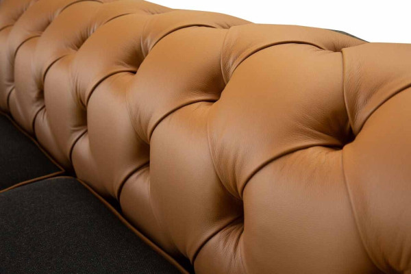 Elegante sofá de 4 plazas para la sala de estar, tapizado, sofá grande Chesterfield de cuero y tela, nuevo