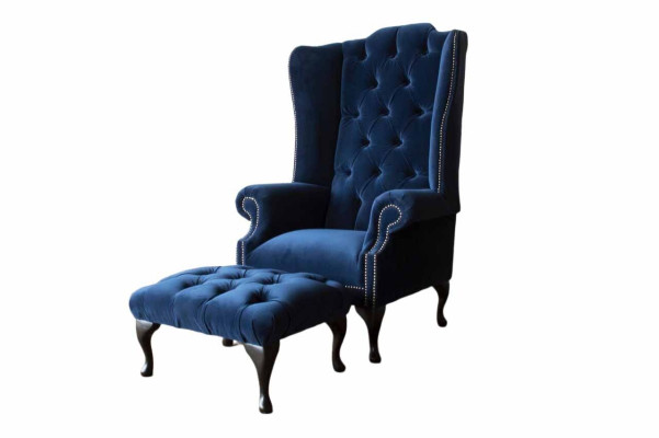 Chesterfield sillón de orejas con taburete Relax sofá individual de 1 plaza de 2 piezas.
