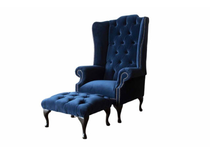 Chesterfield sillón de orejas con taburete Relax sofá individual de 1 plaza de 2 piezas.