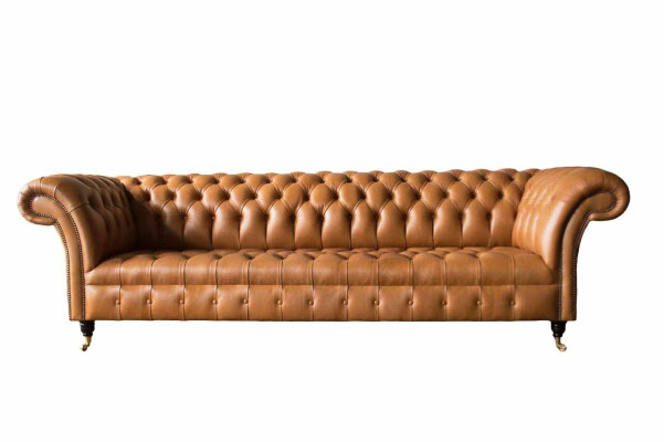 Sofá de cuero Chesterfield de 4 plazas, sofá de lujo de cuero tapizado para sala de estar.