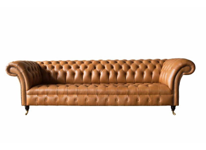 Sofá de cuero Chesterfield de 4 plazas, sofá de lujo de cuero tapizado para sala de estar.
