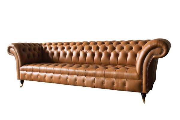Sofá de cuero Chesterfield de 4 plazas, sofá de lujo de cuero tapizado para sala de estar.