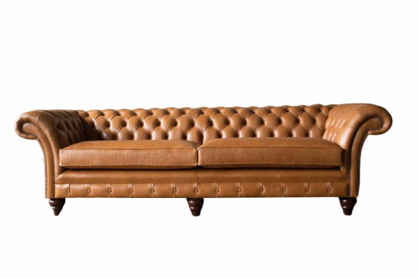 Sofá de 4 plazas Chesterfield tapizado en cuero diseño marrón muebles