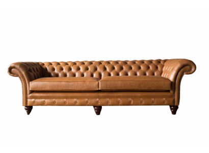 Sofá de 4 plazas Chesterfield tapizado en cuero diseño marrón muebles