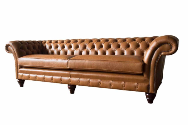 Sofá de 4 plazas Chesterfield tapizado en cuero diseño marrón muebles