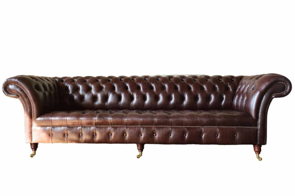 Sofá Chesterfield Couch Tapizado Asiento Cuero Sofás Marrón Diseñador
