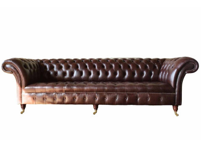 Sofá Chesterfield Couch Tapizado Asiento Cuero Sofás Marrón Diseñador