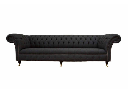 Sofá Chesterfield de 4 plazas de tela negra diseño de salón sofá tapizado.