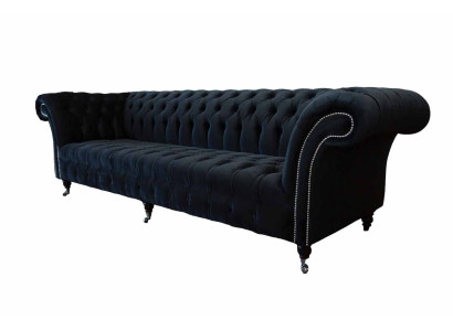 Sofá Chesterfield de 4 plazas acolchado de diseño de lujo de madera nuevo