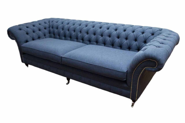 Sofá Chesterfield de diseño 4 plazas tela sofá azul tapizado sala de estar