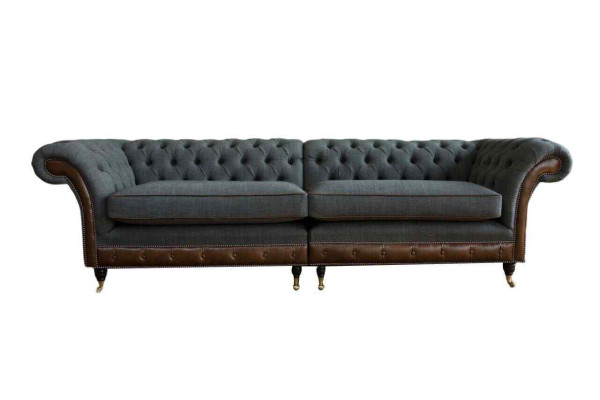 Diseño Chesterfield tela sofá sofá de 4 plazas gris acolchado sofás nuevos.