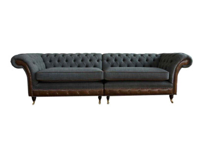 Diseño Chesterfield tela sofá sofá de 4 plazas gris acolchado sofás nuevos.