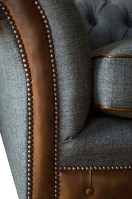 Diseño Chesterfield tela sofá sofá de 4 plazas gris acolchado sofás nuevos.