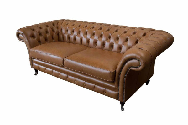 Sofá de cuero de 3 plazas, sofa Chesterfield, couch, tapizado, sala de estar, tres plazas.