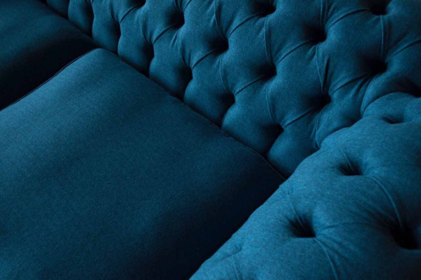 Sofá Chesterfield de 3 plazas, sofá de salón, tapizado, tela, color azul.