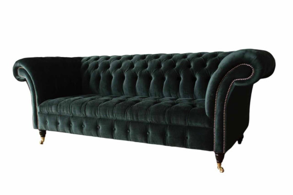 Sofá Chesterfield Diseño Sofá de 3 plazas Tapizado Tela Verde Nuevo
