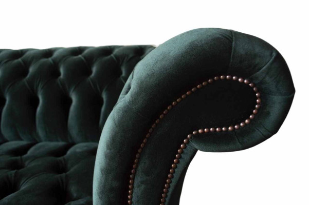 Sofá Chesterfield Diseño Sofá de 3 plazas Tapizado Tela Verde Nuevo